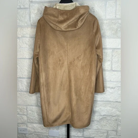 Anne Klein Penny Lane Hooded Walker Faux Suede Coatwith Hood Size Medium